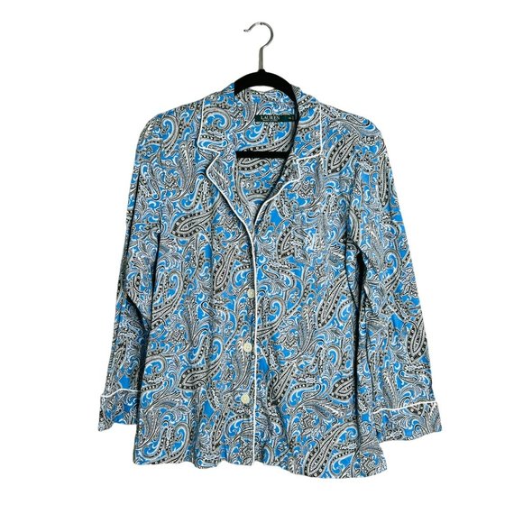 Lauren Ralph Lauren Other - Lauren Ralph Lauren Blue White Paisley Long Sleeve Button Pajama Top XL